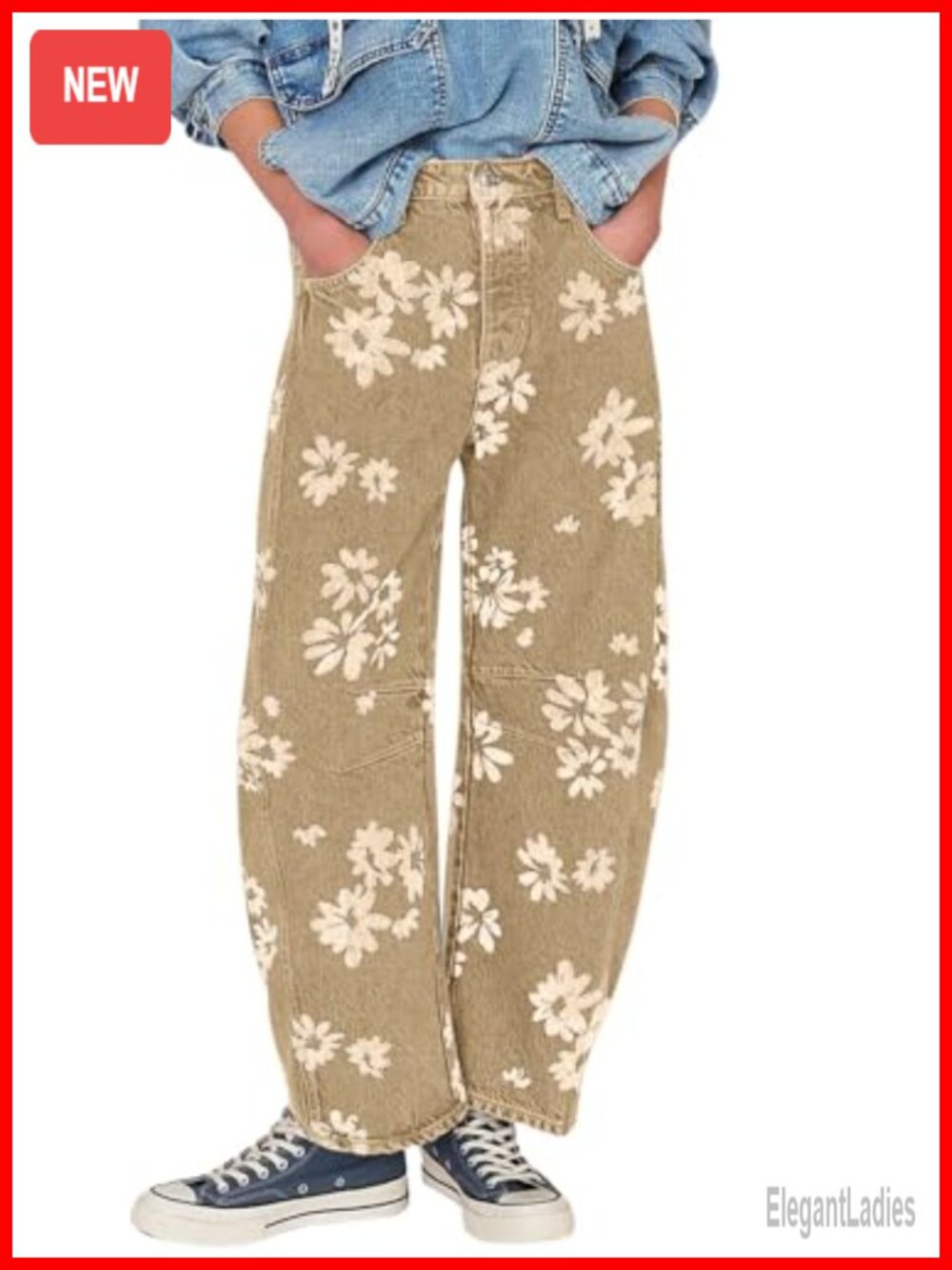 Wide Leg Barrel Jeans Y2k Floral Patchwork Denim Pants